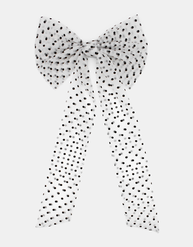 Morgan & Taylor - Charlie Large Racewear Bow in White with Black Polka Dots