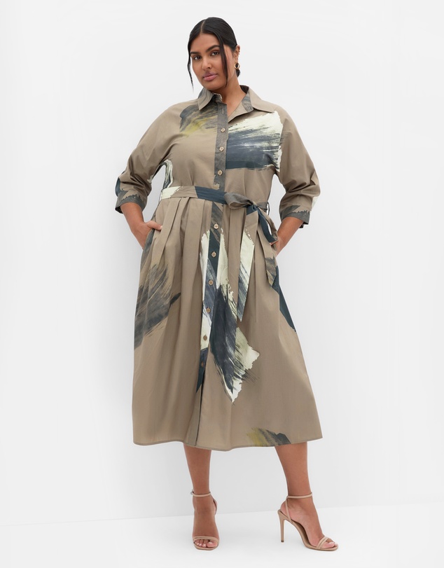 City Chic - Plus size Angel Print Shirt Dress - khaki