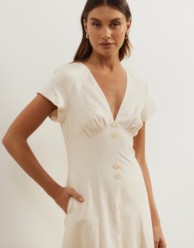 Atmos&Here - Josie Collared Linen Blend Midi Dress