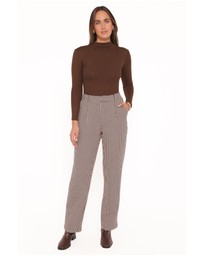 Petal & Pup - Jessie Straight Leg Trouser Pants - Brown Houndstooth