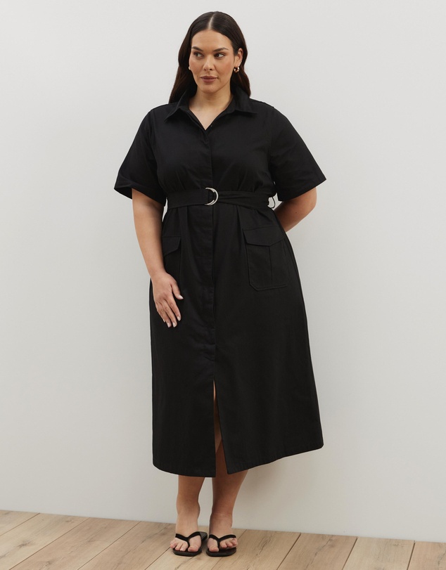Atmos&Here Curvy - Amy Cotton Drill Midi Shirt Dress