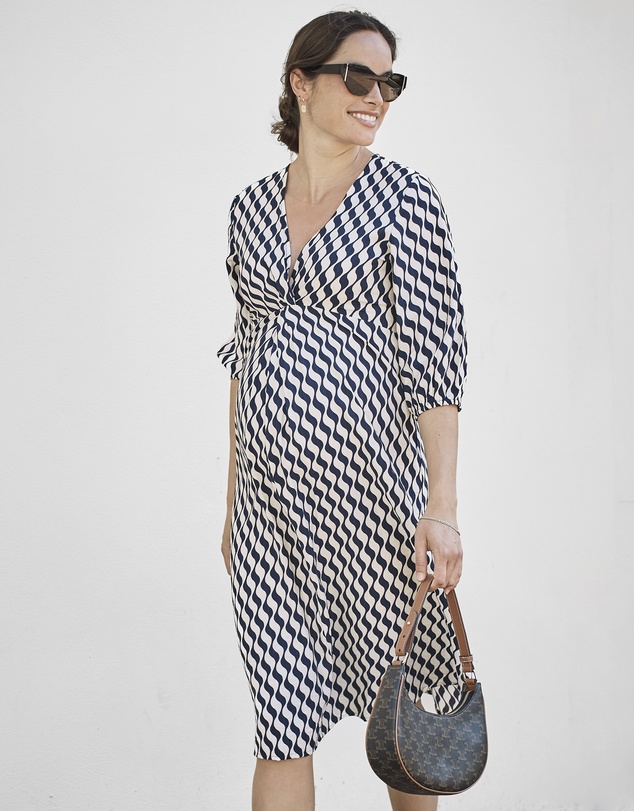 Angel Maternity - Elea Geometric Wave Work Dress with Twist Front