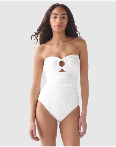 Kate Spade - Seersucker Ring Detail Removable Strap Bandeau Swimsuit
