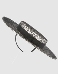 Max Alexander - White & Black lace-covered Boater Hat