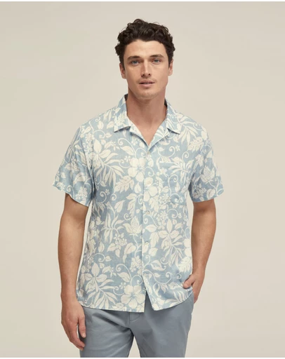 Oxford - Vinny Linen Blend Printed Short Sleeve Shirt