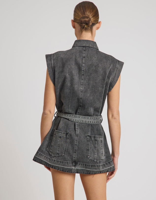 ONE TEASPOON - Rogue Aviator Mini Denim Dress - Washed Black