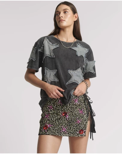 ONE TEASPOON - Pamela Hand Sequin Mini Skirt - Silver