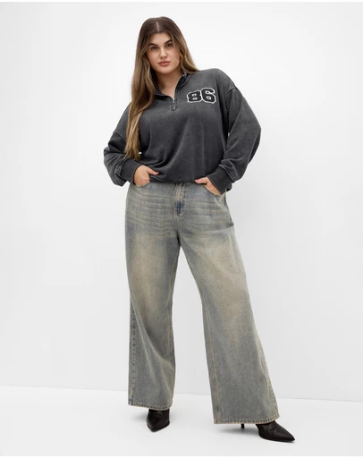 City Chic - Plus size Bliss Half Zip Sweatshirt - charcoal