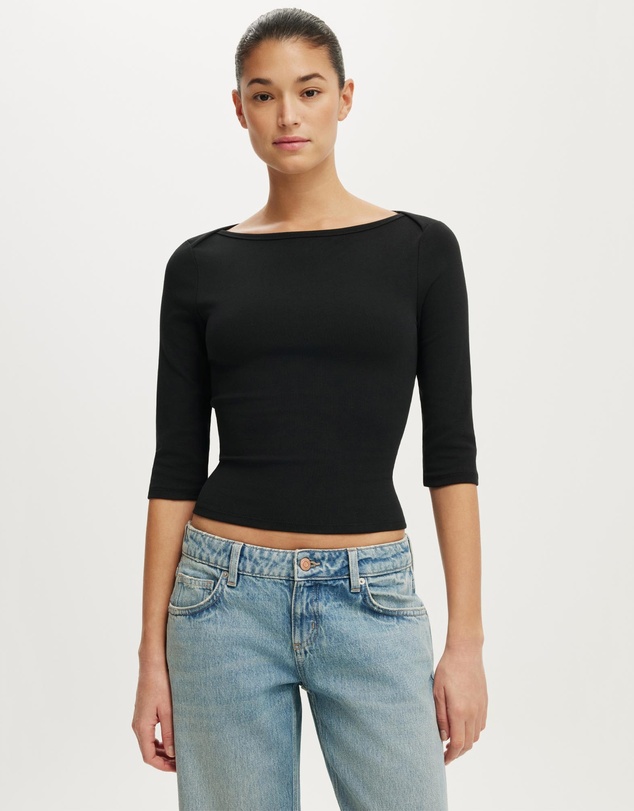 Cotton On - 90s Boatneck 3/4 Sleeve Top