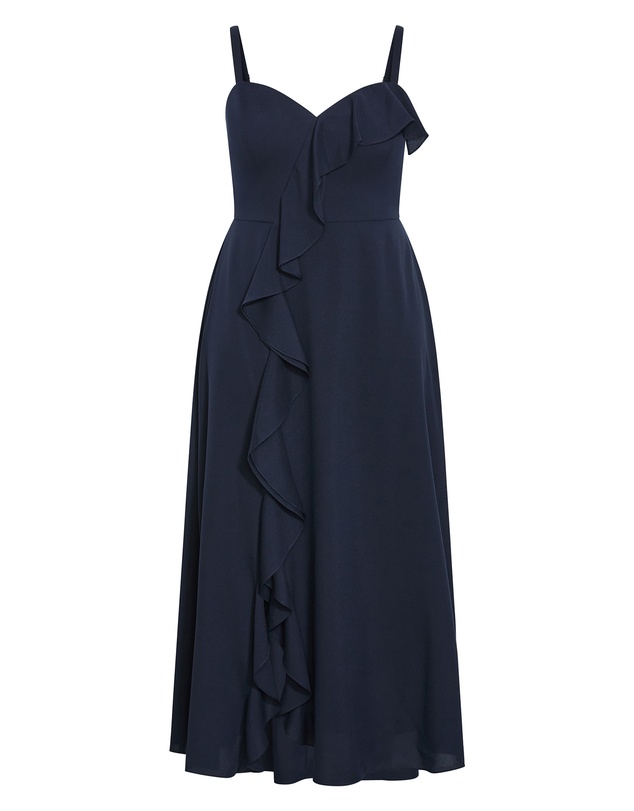 City Chic - Plus size Catalina Ruffle Maxi Dress - navy