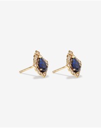 Michael Hill - Pear Cut Created Sapphire and Diamond Halo Stud Earrings in 10kt Yellow Gold