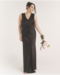 Six Stories - Plunge Drape Detail Satin Bridesmaid Dress