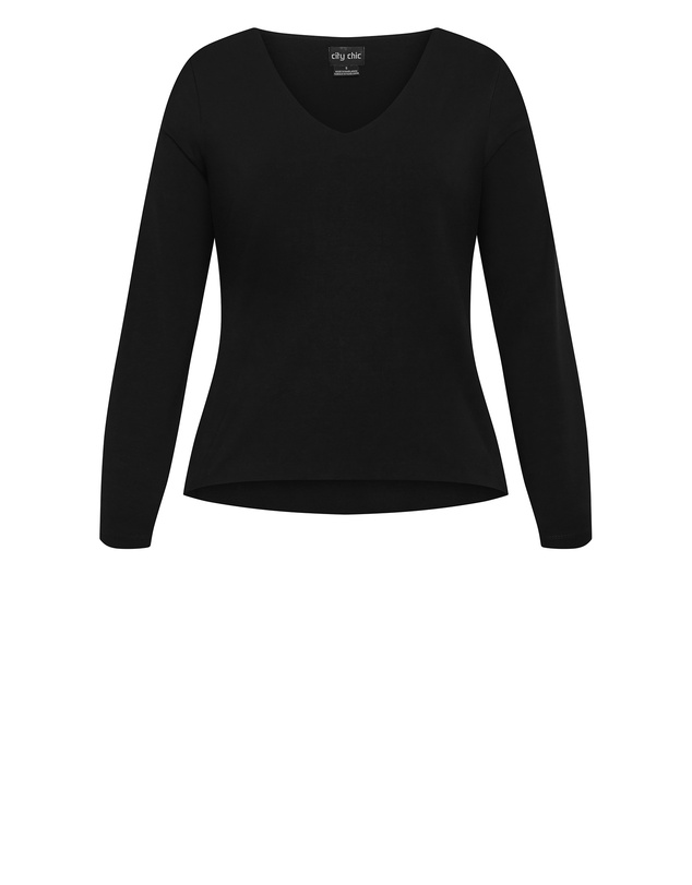 City Chic - Plus size Annie V Neck Top - black
