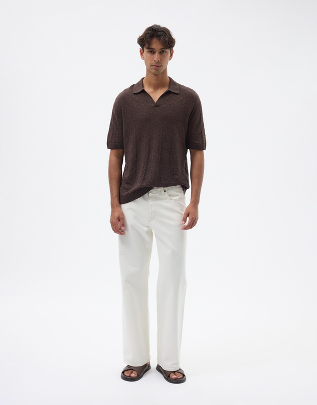 AERE - Resort Linen Blend Textured Polo