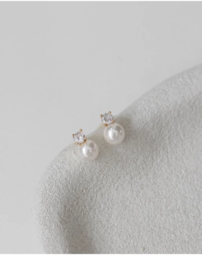 The White Collection - Anne - Classic Gold Pearl Bridal Earrings