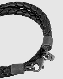 Kuzzoi - ICONIC EXCLUSIVE - Bracelet Genuine Leather Braided Wrap Design in 925 Sterling Silver