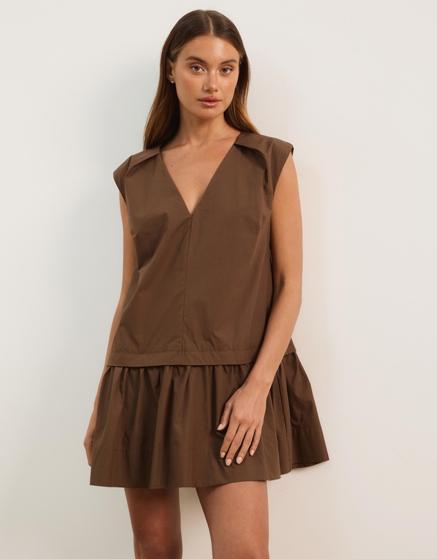 Atmos&Here - Allie Cotton Poplin V-Neck Mini Dress