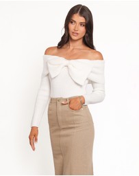 Petal & Pup - Helene Bow Off Shoulder Knit Sweater - Ivory