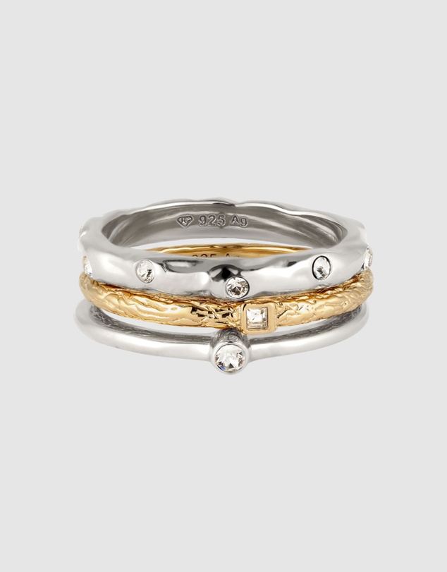 Elli Jewelry - Ring Set of 3 Bicolor Crystal 925 Sterling Silver