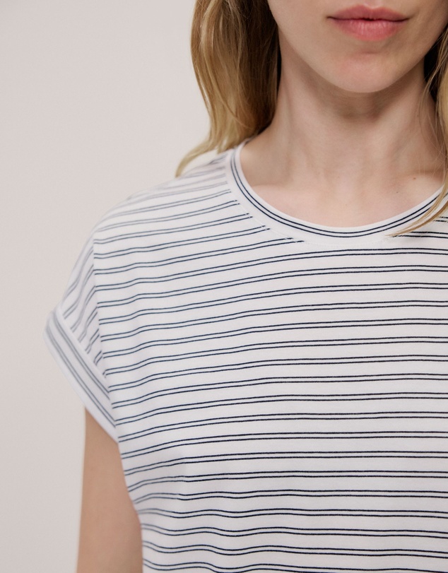 Trenery - Australian Cotton Stripe Cuff Detail T-shirt in Night Sky