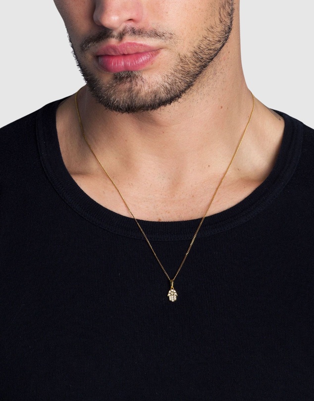 Nialaya Jewellery - Men's Mini Hamsa Hand Necklace in Gold