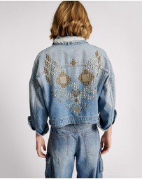ONE TEASPOON - Eagle Studded Cropped Denim Jacket