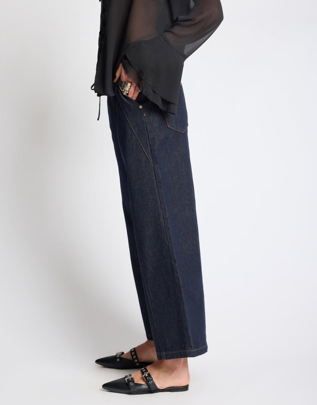 ONE TEASPOON - Hayden Mid Waist Wide Leg Cropped Denim Jeans - Raw Indigo