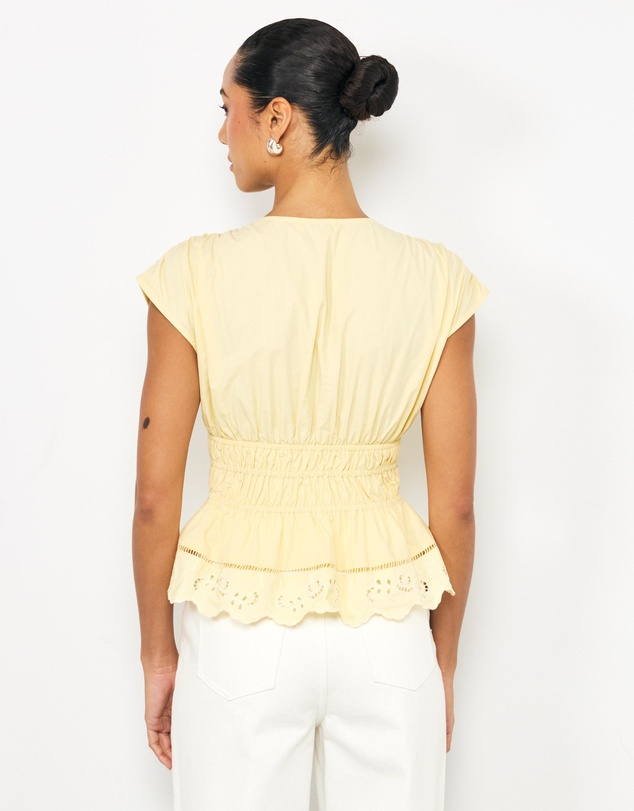 AERE - Bonnie Ruched Lace Peplum Top