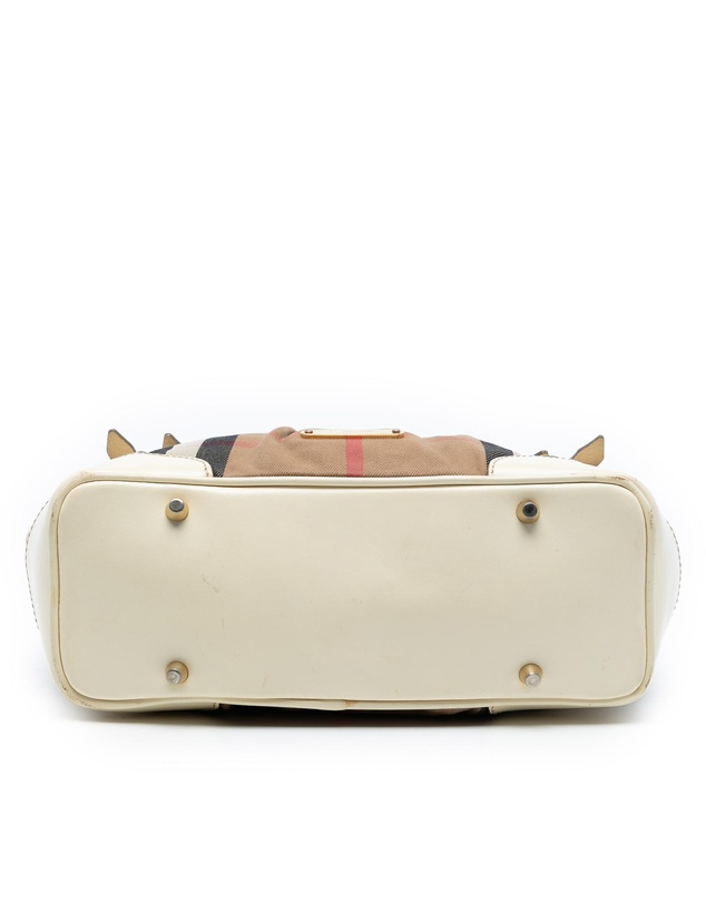 Pre-Loved by Azura Reborn - Pre-Loved House Check Canvas and Leather Bridle Whipstitch Satchel