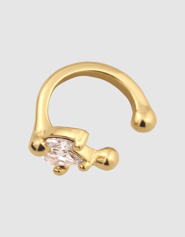 Elli Jewelry - Earrings Single Earcuff Crystal Flower 925 Sterling Silver Gold-Plated