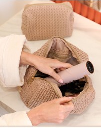 Sky Gazer - Luxe Quilted Make-Up & Toiletry Bag Set (Dark Beige)
