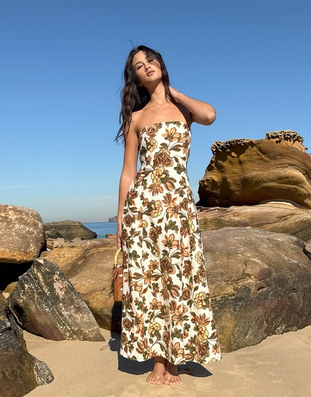 Florence Linen Strapless Maxi Dress by AERE Online | THE ICONIC | Australia