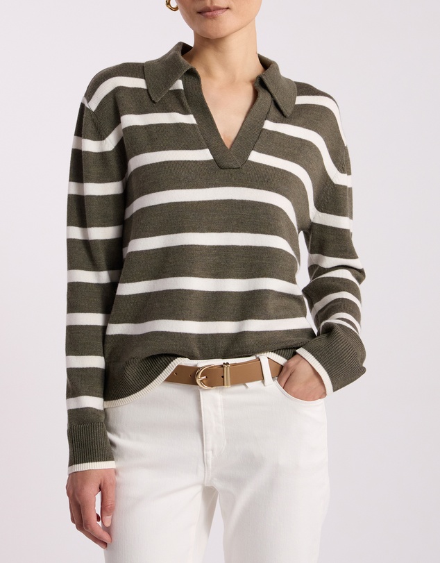 David Lawrence - Leece Merino Stripe Polo Knit