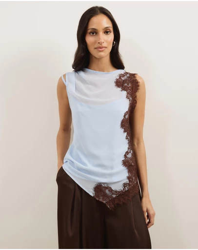 Atmos&Here - Iris Contrast Lace Insert Georgette Top