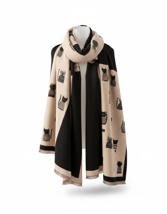 Mossée - Amelia Cat-Print Wool Shawl
