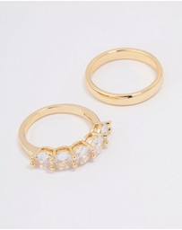 Lovisa - Gold Plated Round Cubic Zirconia Double Band Ring