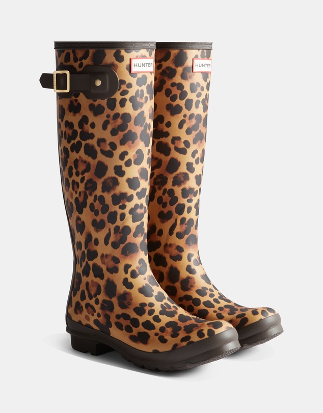 Hunter - Women’s Original Tall Leopard Boot in Leopard Print/Chocolate Brown