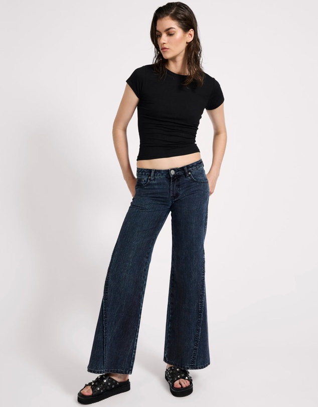 ONE TEASPOON - Johnnies Low Waist Wide Leg Flared Denim Jeans - Indigo Blue