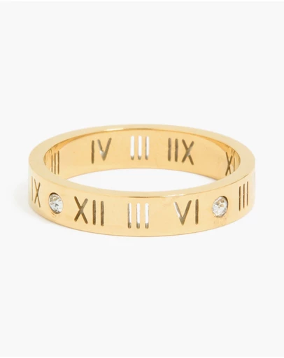 Lovisa - Waterproof Gold Plated Stainless Steel Cubic Zirconia Roman Numeral Band Ring