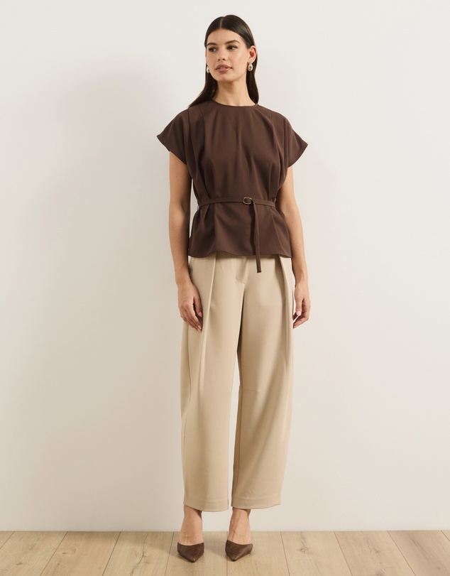 Atmos&Here - Lottie Tailored Barrel Leg Pants With Pleated Waistband