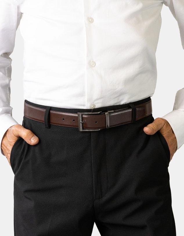 Buckle - Capital. Australian Made Reversible Leather Belt. 35mm width.