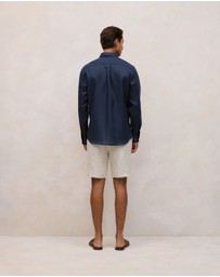 Trenery - Regular Fit Linen Classic Long Sleeve Shirt in Navy