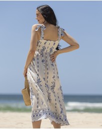 Angel Maternity - Aenor Blue Border Print Summer Dress