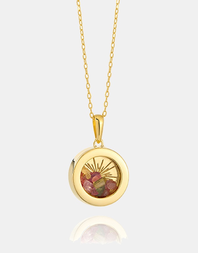 Rachel Jackson - Small Deco Sun Amulet October Birthstone Tourmaline Necklace (Happiness & Luck)