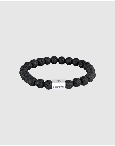 Kuzzoi - ICONIC EXCLUSIVE - Bracelet Men Lava Gemstone Bead Rectangle Trend in 925 Sterling Silver