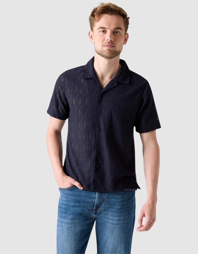GUESS - Short Sleeve Crochet Resort Shirt