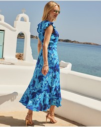 Sosandar - Floral Print Ruffle Hem Belted Dress
