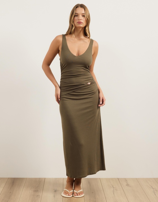 Atmos&Here - Veronica V-Neck Rib Jersey Midi Dress