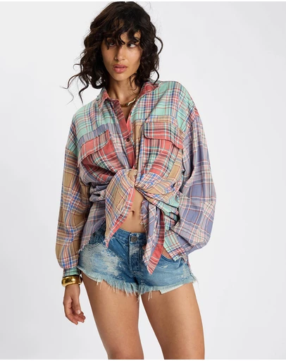ONE TEASPOON - Sunset Madras Check Tie Back Shirt