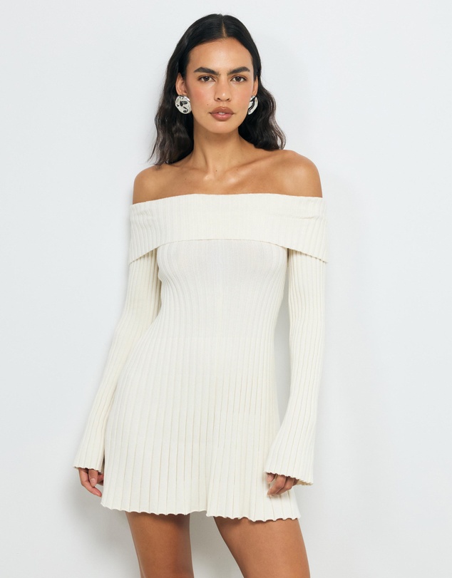 AERE - Gabi Off Shoulder Knitted Mini Dress